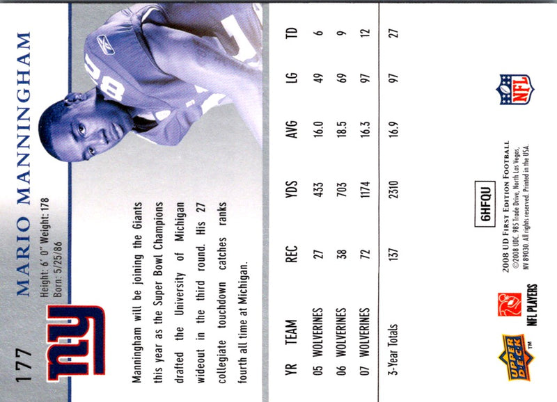 2008 Upper Deck First Edition Mario Manningham