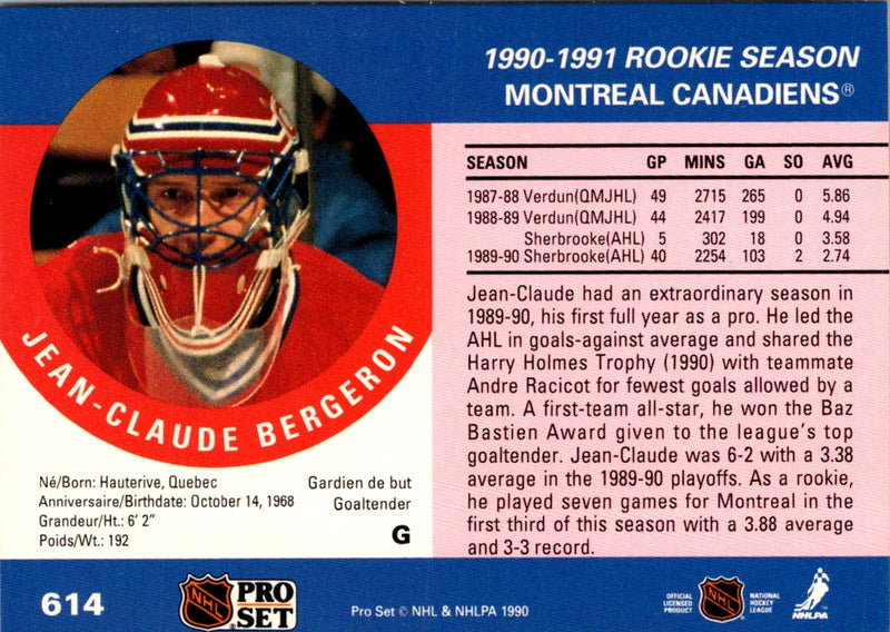 1990 Pro Set Jean-Claude Bergeron