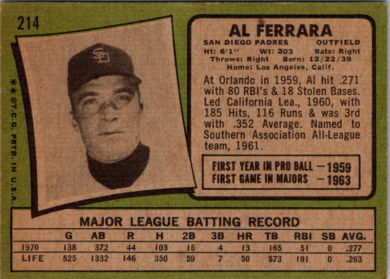 1971 Topps Al Ferrara