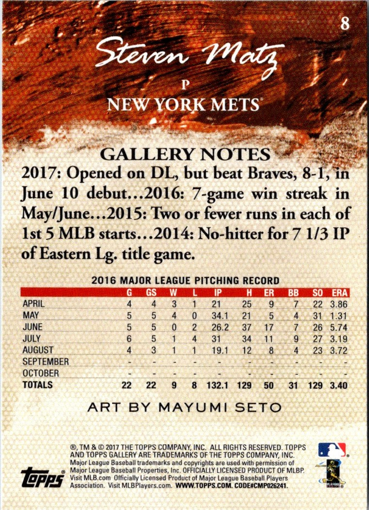 2017 Topps Gallery Steven Matz