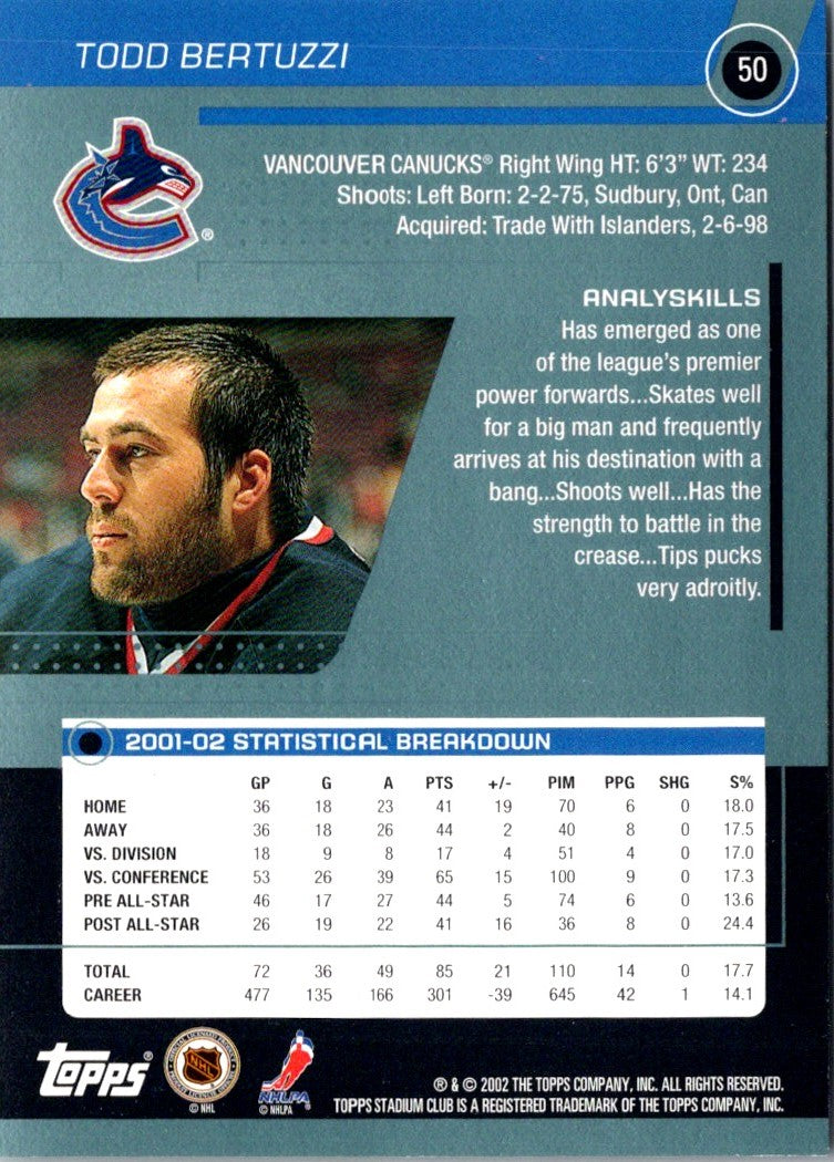 2002 Stadium Club Todd Bertuzzi