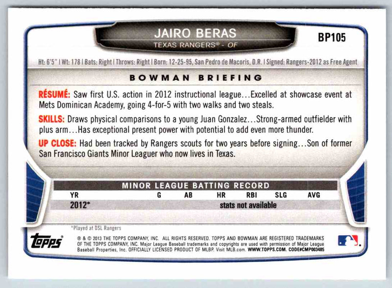 2013 Bowman Jairo Beras