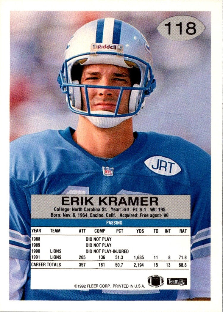 1992 Fleer Erik Kramer