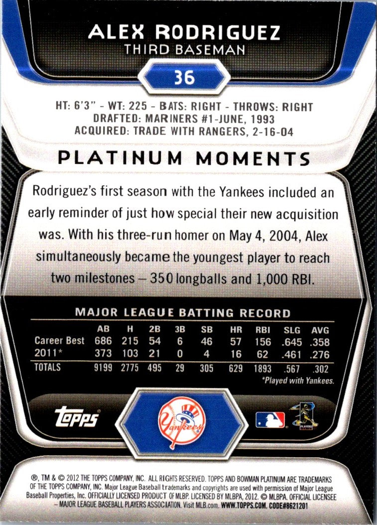 2012 Bowman Platinum Alex Rodriguez