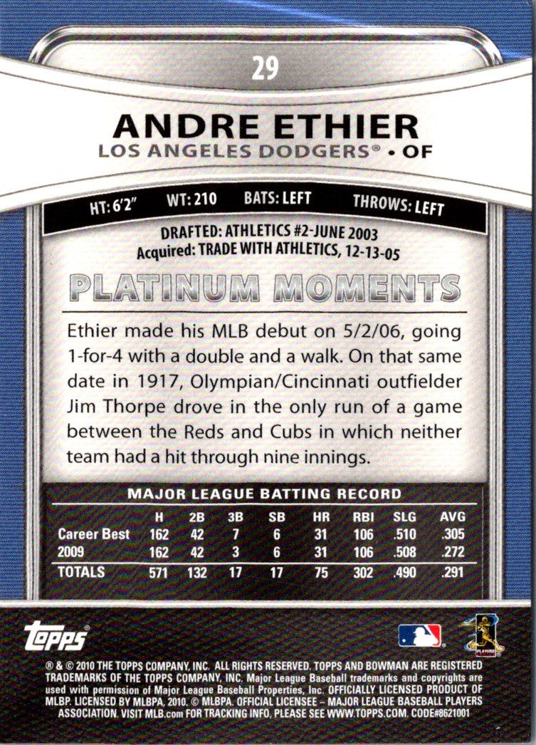 2010 Bowman Platinum Andre Ethier