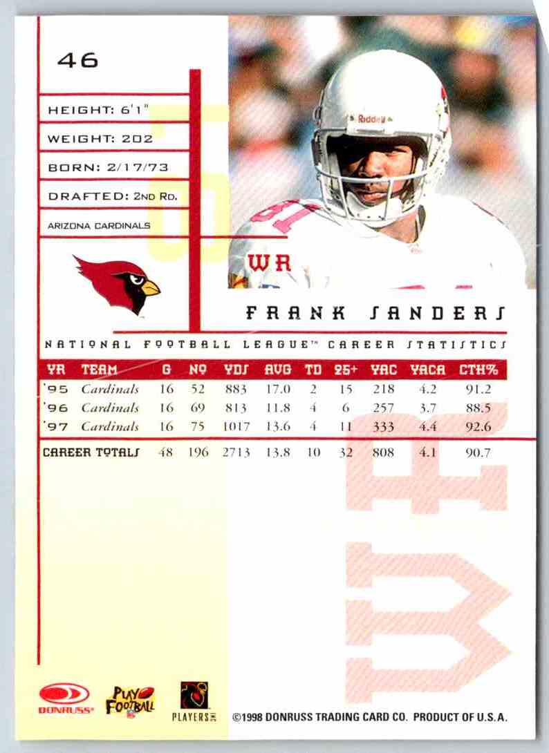 1998 Leaf Rookies And Stars Frank Sanders