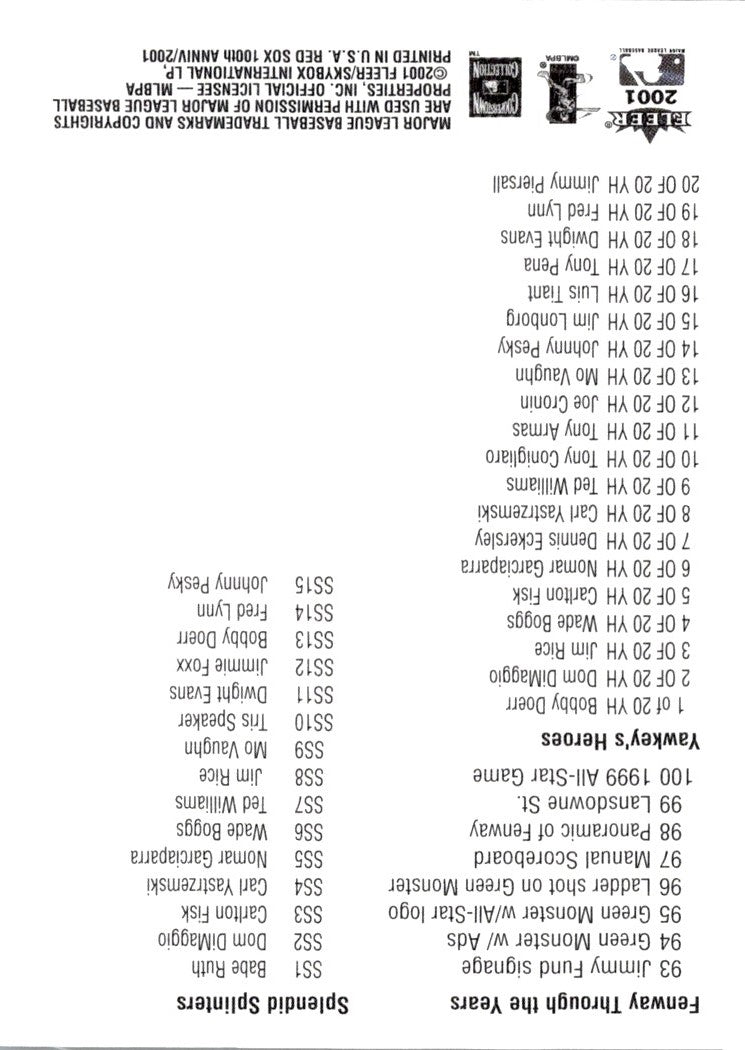 2001 Ultra Checklists Checklist Checklist: 199-275 and Inserts