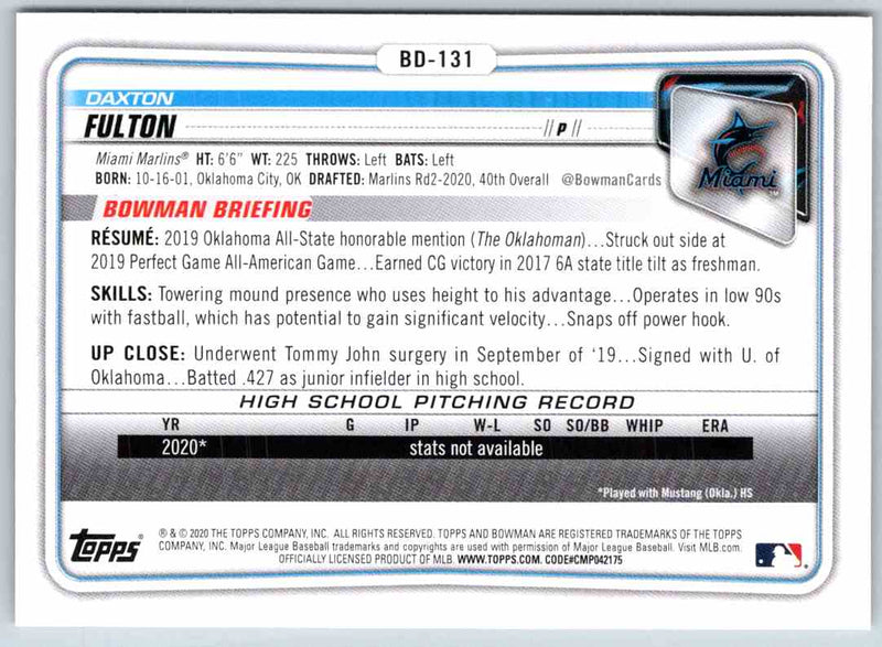 2020 Bowman Daxton Fulton