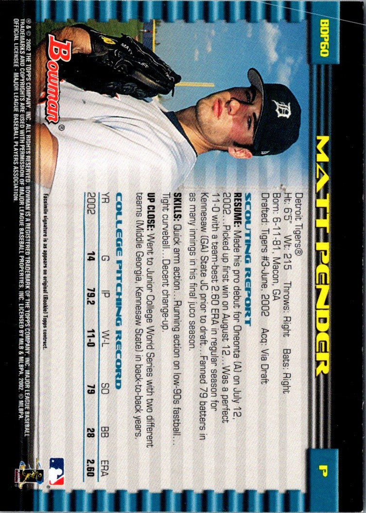 2002 Bowman Draft Picks & Prospects Matt Pender