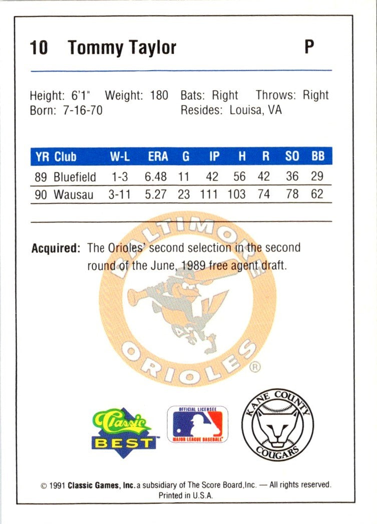 1991 Classic Best Kane County Cougars Tommy Taylor