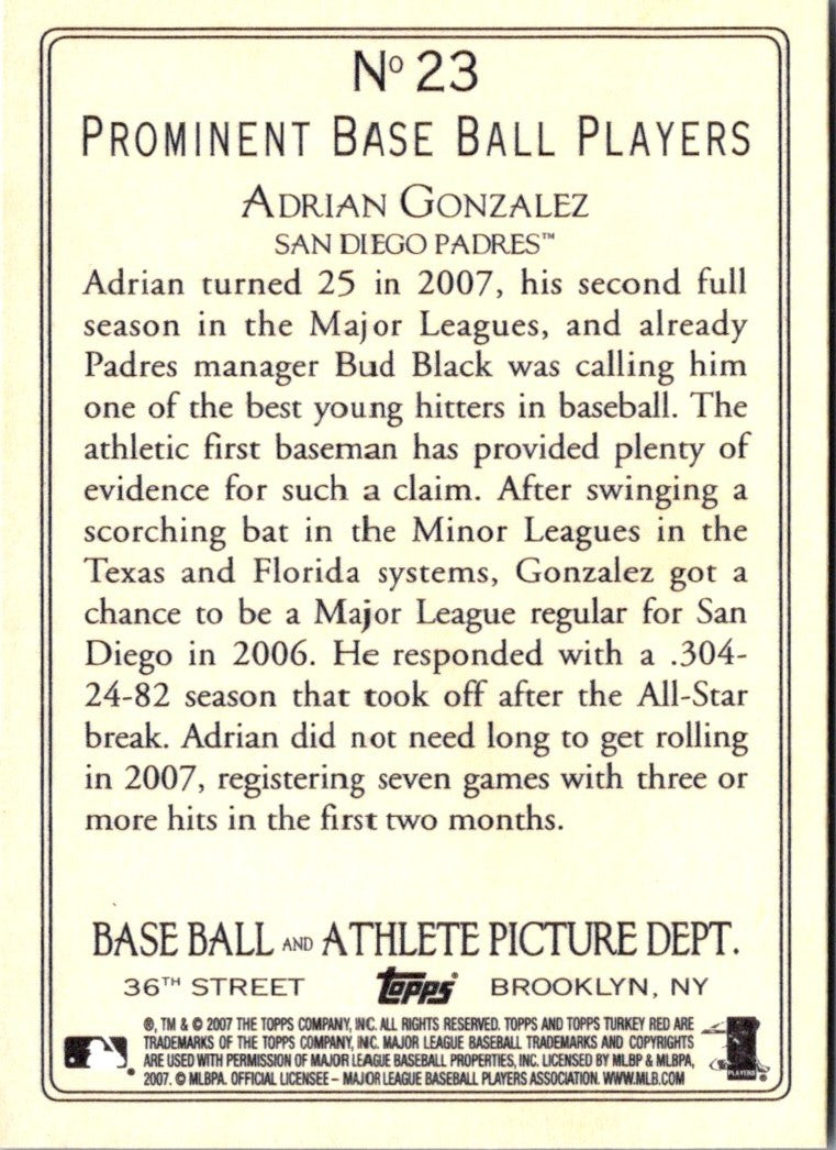 2007 Topps Turkey Red Adrian Gonzalez