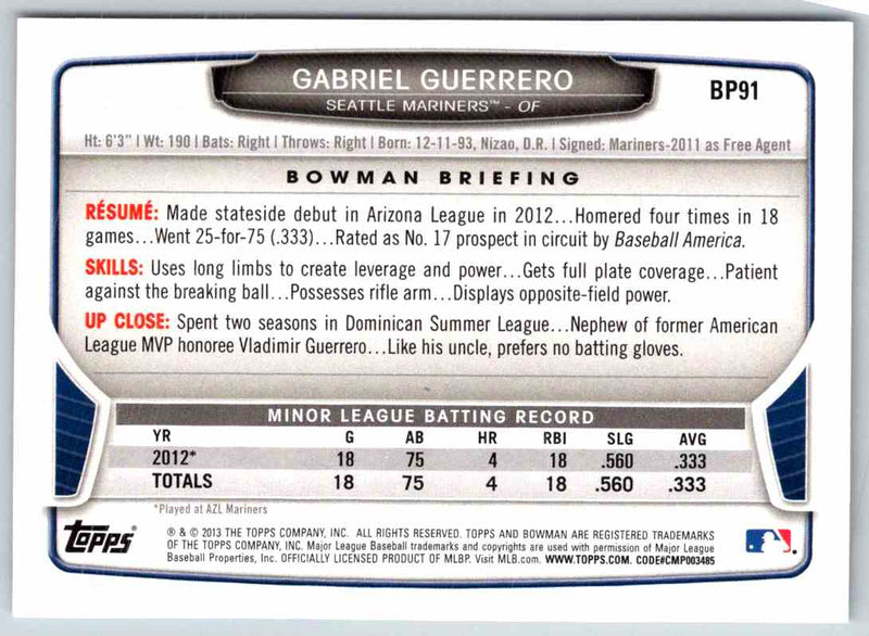 2014 Bowman Gabriel Guerrero