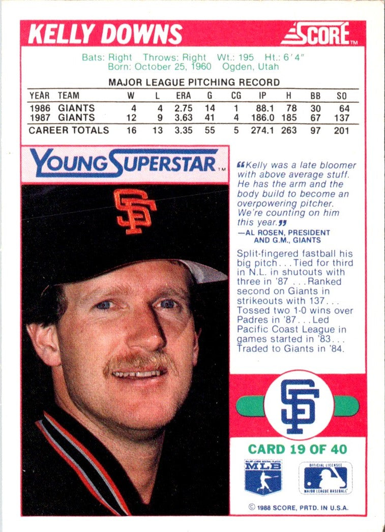 1988 Score Young Superstars I Kelly Downs