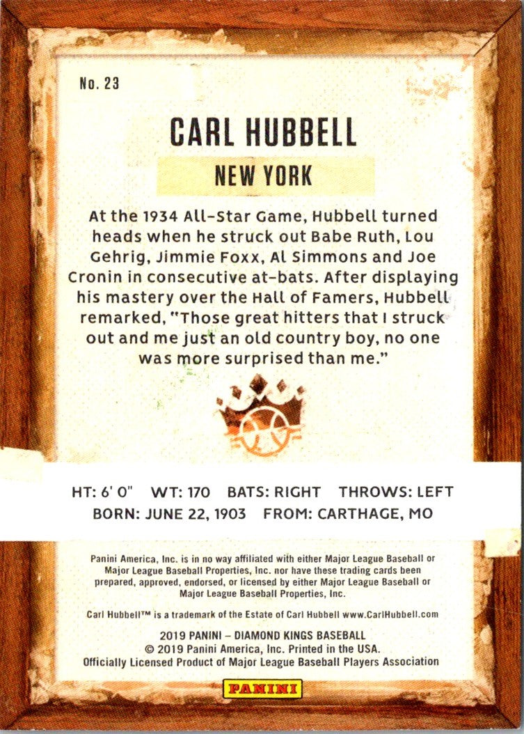 2019 Panini Diamond Kings Carl Hubbell