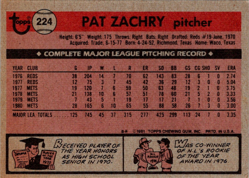 1981 Topps Pat Zachry