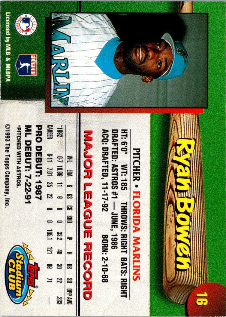 1993 Stadium Club Florida Marlins Ryan Bowen