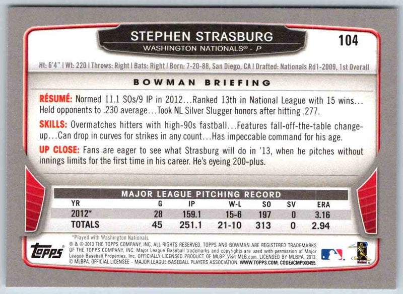 2013 Bowman Stephen Strasburg