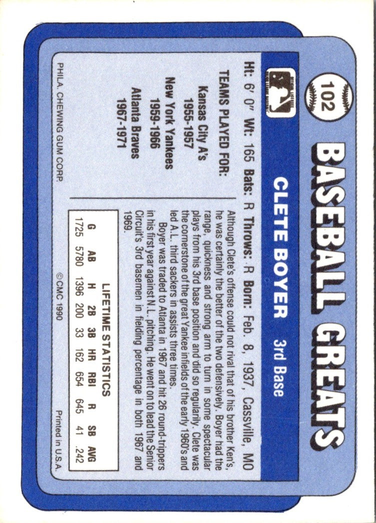 1990 Swell Baseball Greats Clete Boyer