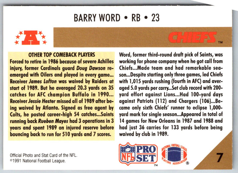 1991 Pro Set Barry Word