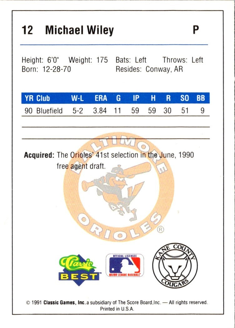 1991 Classic Best Kane County Cougars Michael Wiley