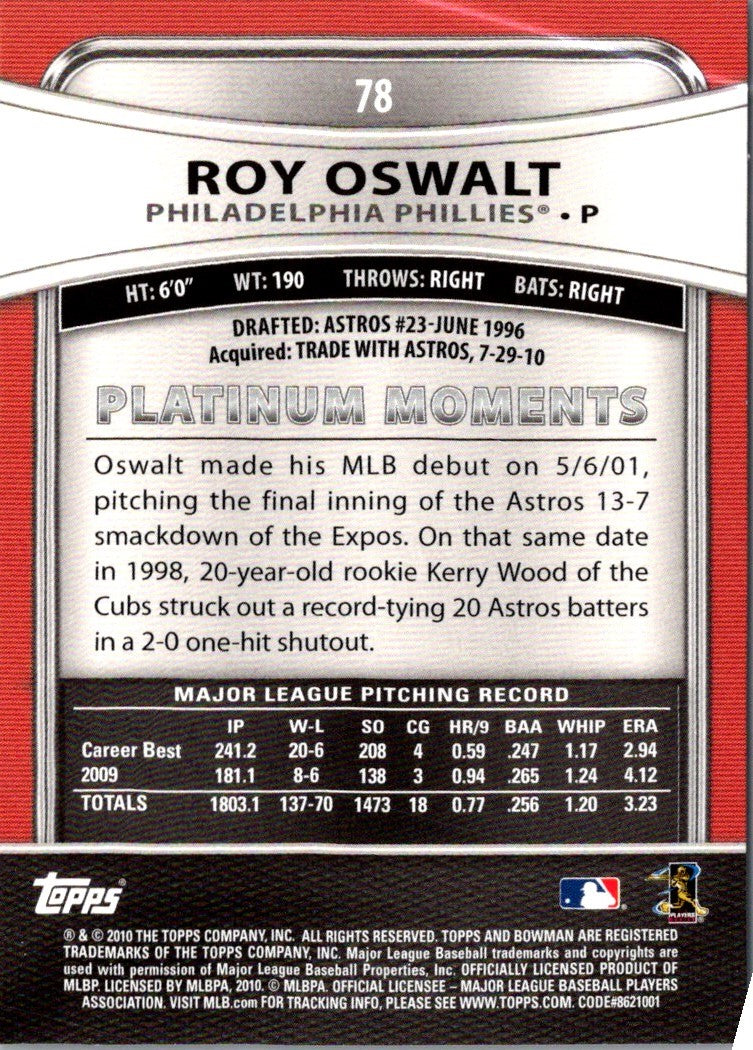 2010 Bowman Platinum Roy Oswalt