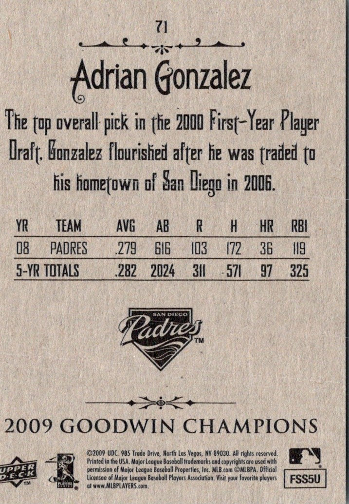 2009 Upper Deck Goodwin Champions Adrian Gonzalez