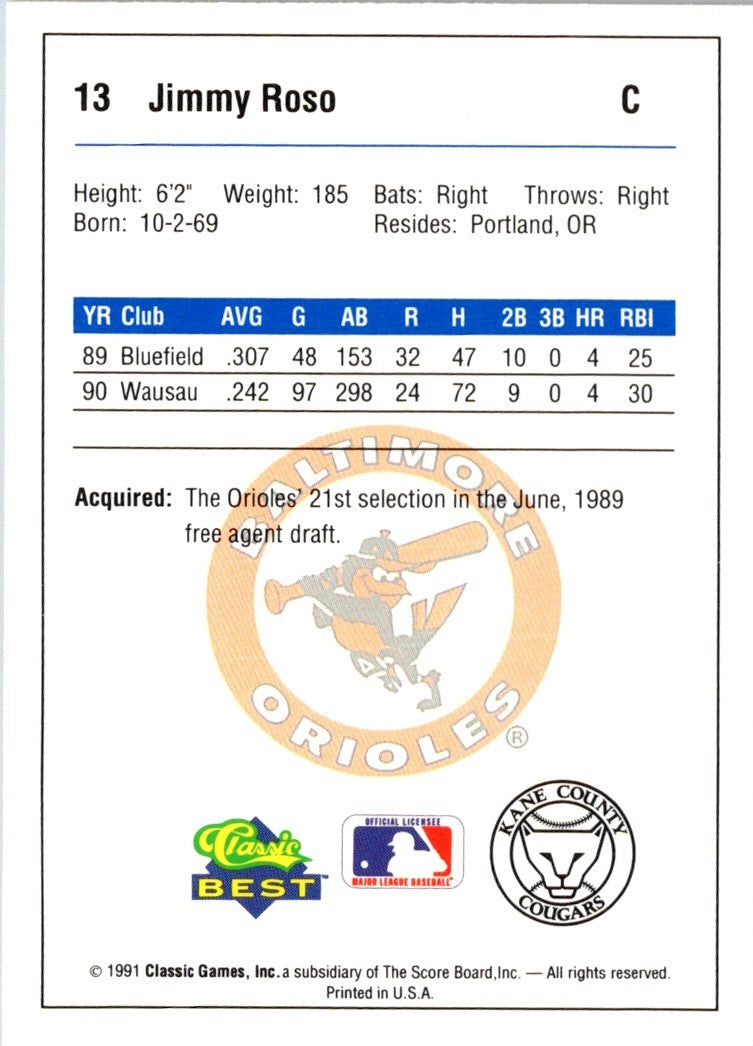 1991 Classic Best Kane County Cougars Jimmy Roso
