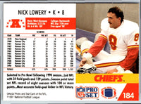 1991 Pro Set Nick Lowery #184