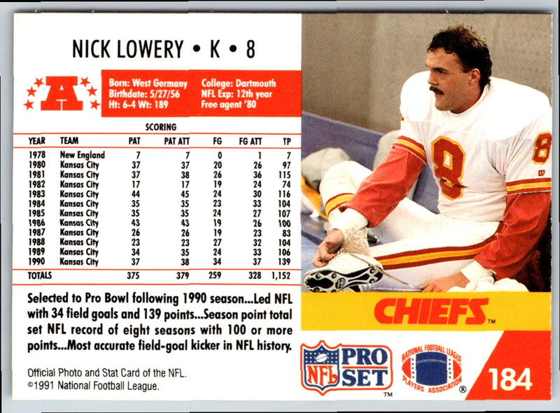 1991 Pro Set Nick Lowery