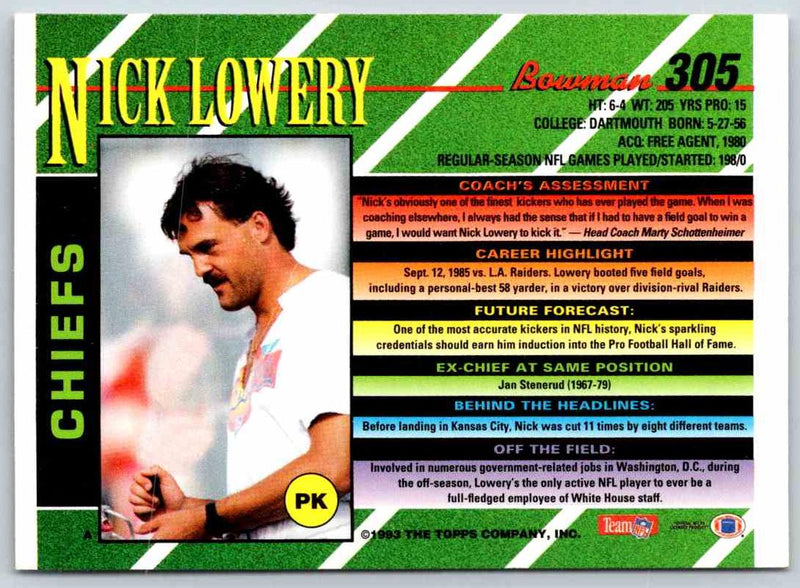 1993 Bowman Football Nick Lowery