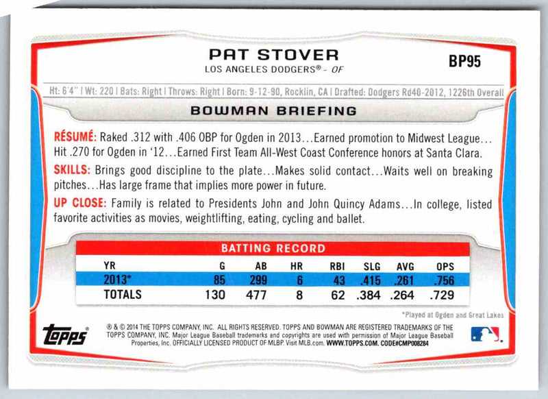 2014 Bowman Pat Stover