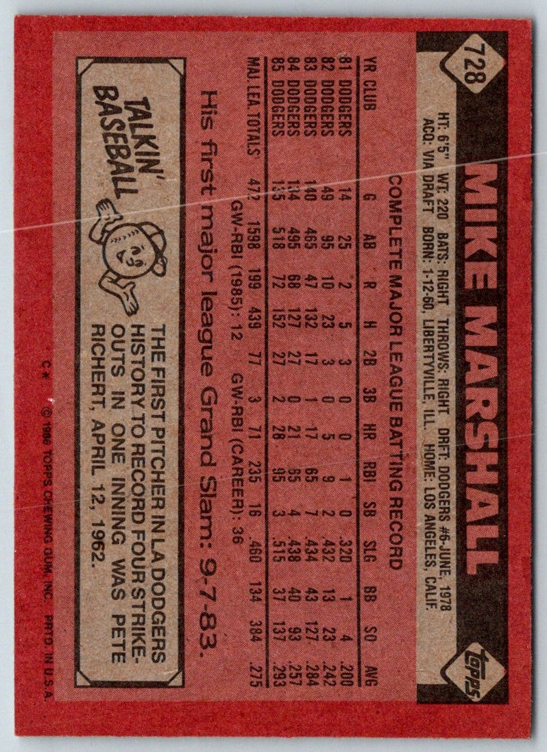 1986 Topps Mike Marshall