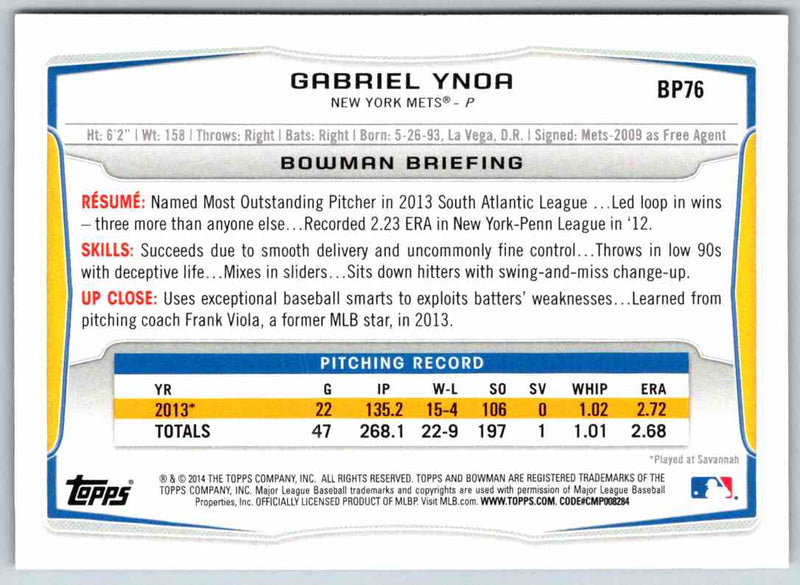 2014 Bowman Gabriel Ynoa