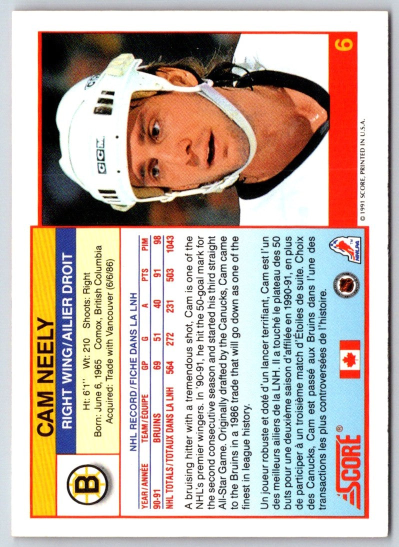 1991 Score Canadian Bilingual Cam Neely