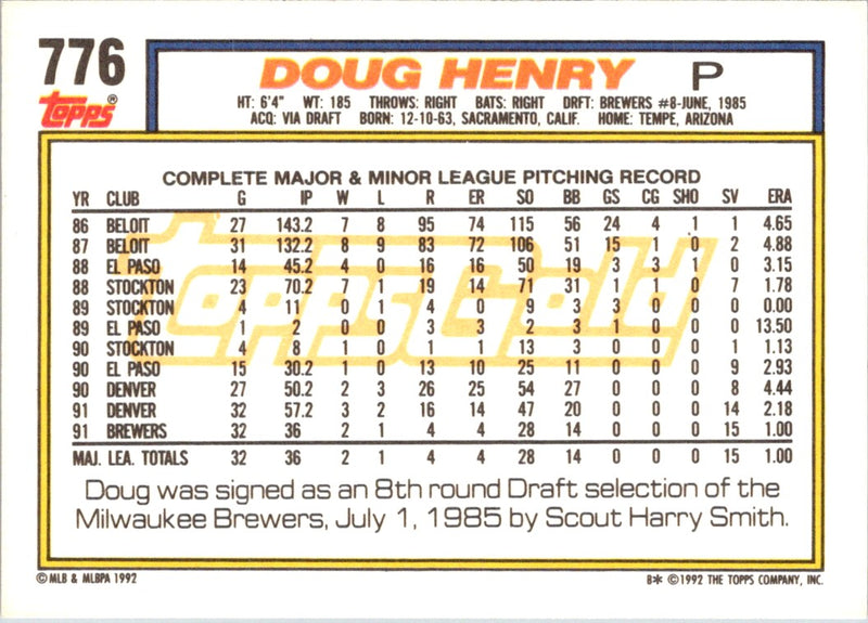 1992 Topps Doug Henry