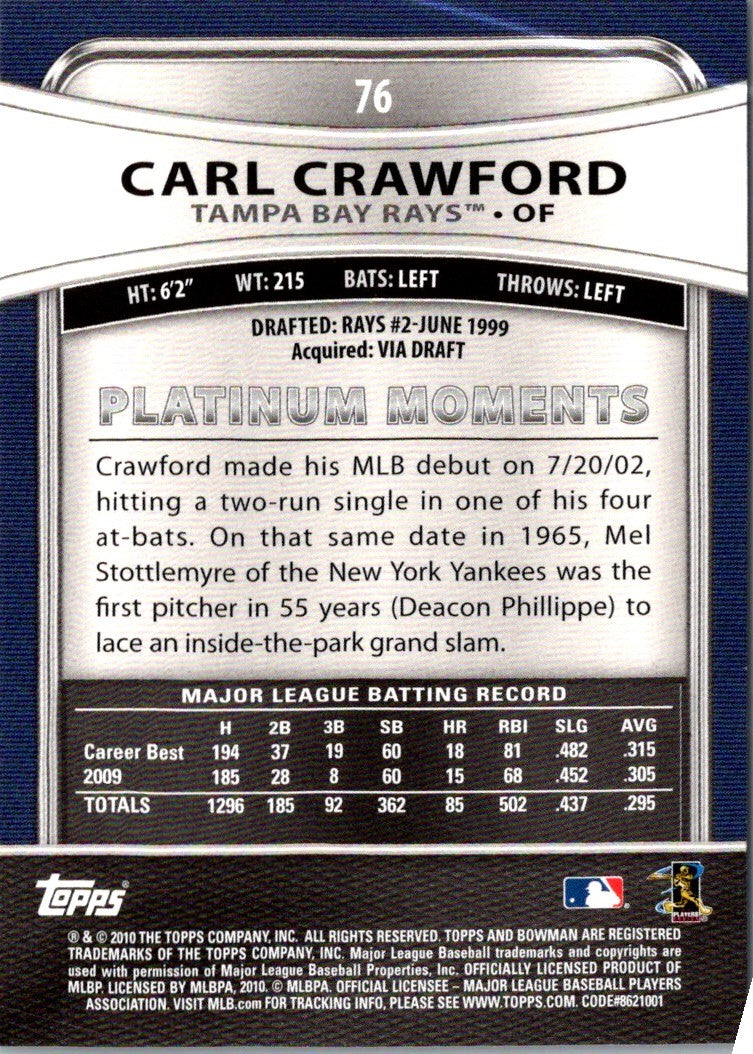 2010 Bowman Platinum Carl Crawford