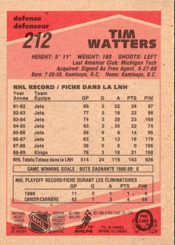 1989 O-Pee-Chee Tim Watters #212