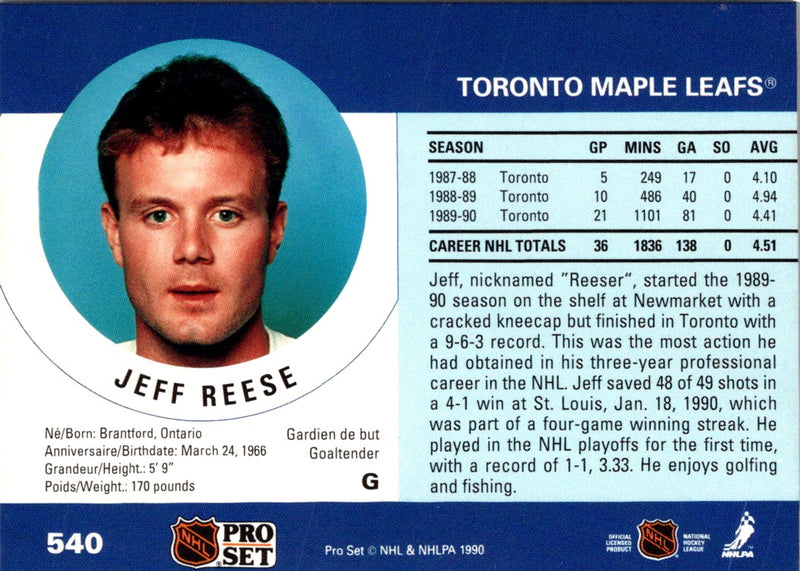 1990 Pro Set Jeff Reese