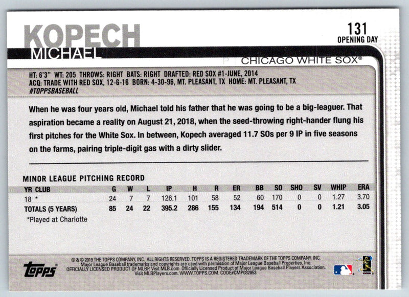 2019 Topps Michael Kopech