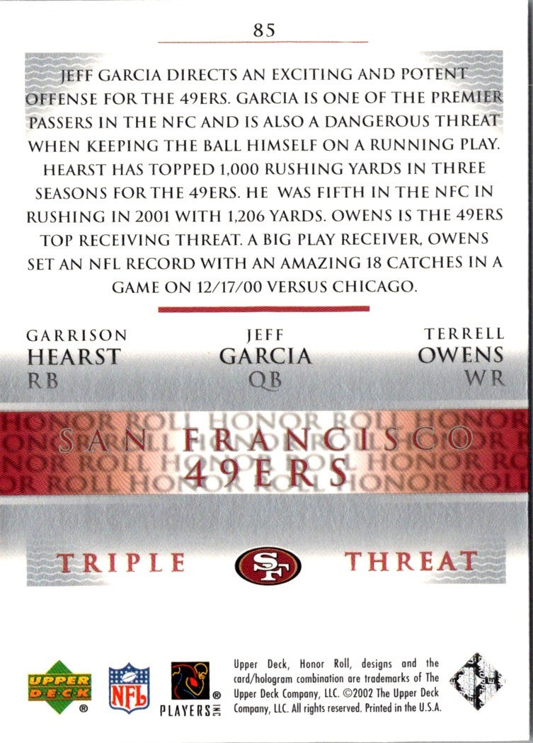 2002 Upper Deck Garrison Hearst/Terrell Owens/Jeff Garcia