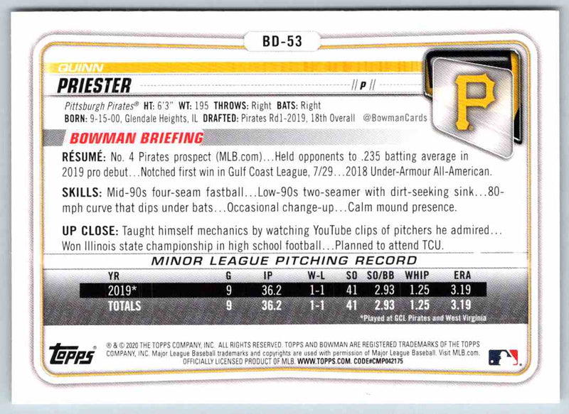 2020 Bowman Quinn Priester