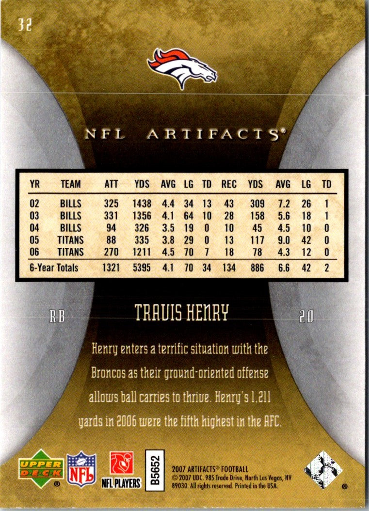 2007 Upper Deck Artifacts Travis Henry