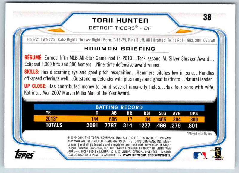 2014 Bowman Torii Hunter