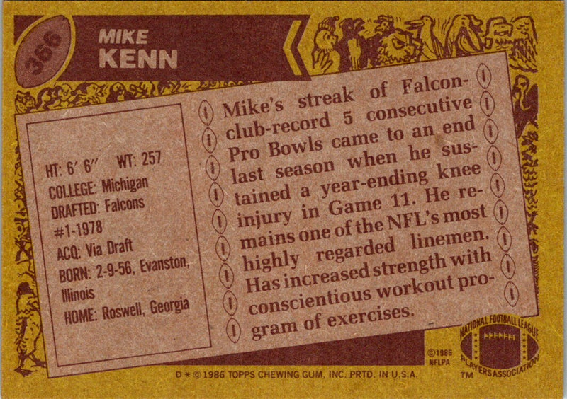 1986 Topps Mike Kenn