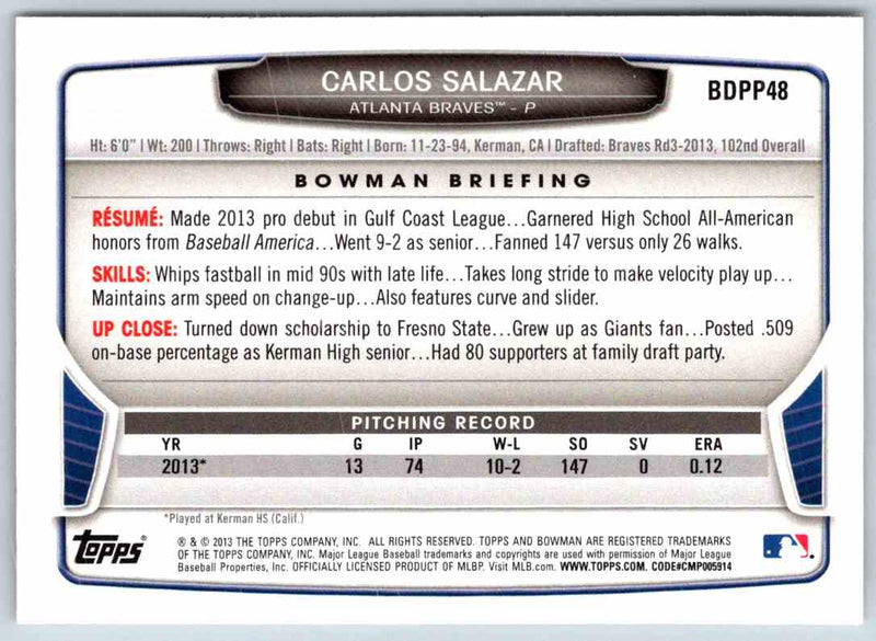 2013 Bowman Carlos Salazar