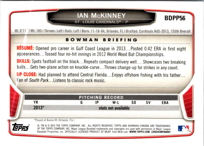 2013 Bowman Draft Picks & Prospects Chrome Ian McKinney