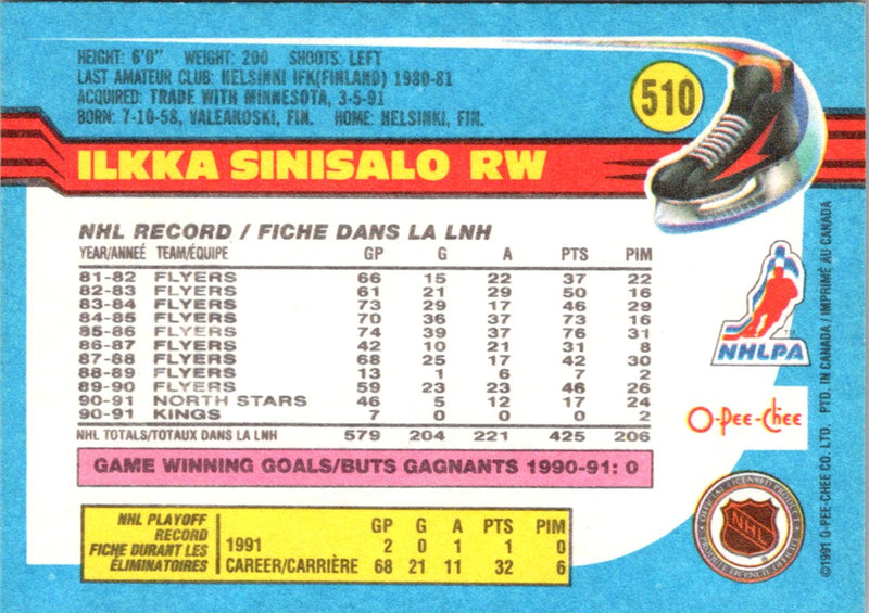 1991 O-Pee-Chee Ilkka Sinisalo