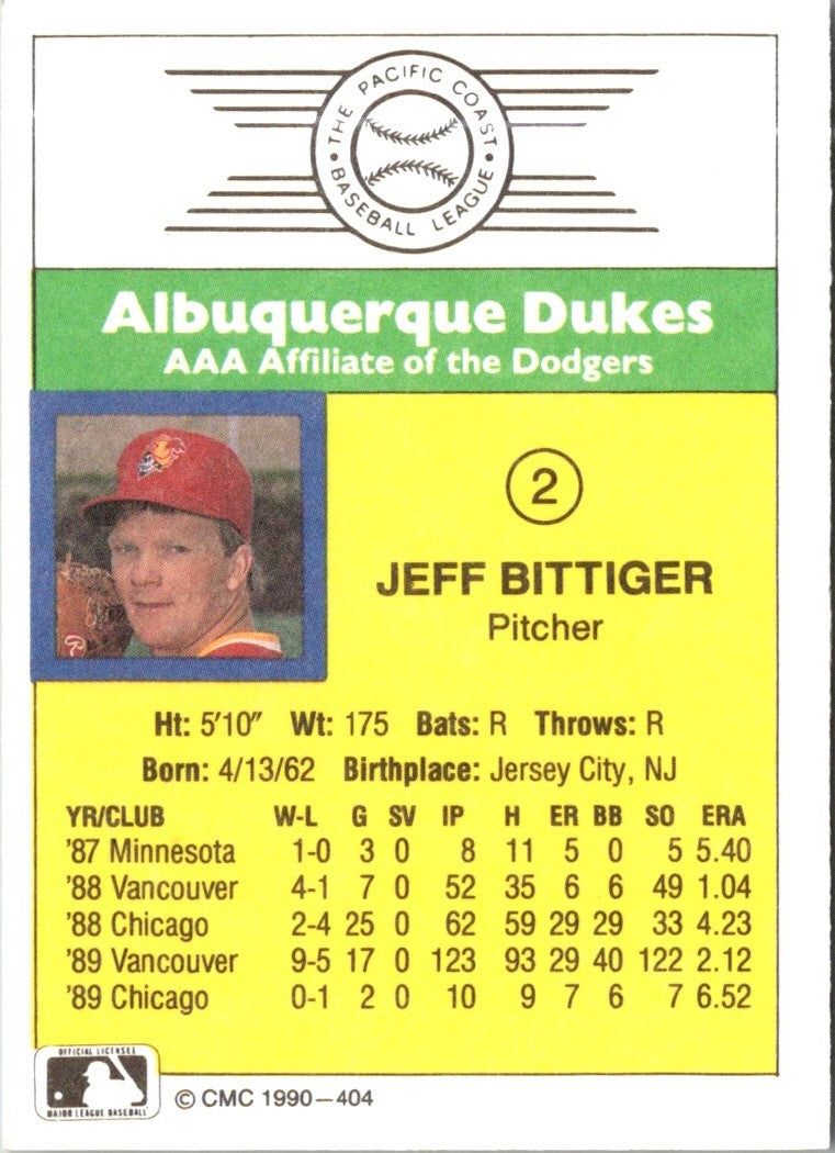 1990 CMC Albuquerque Dukes Jeff Bittiger