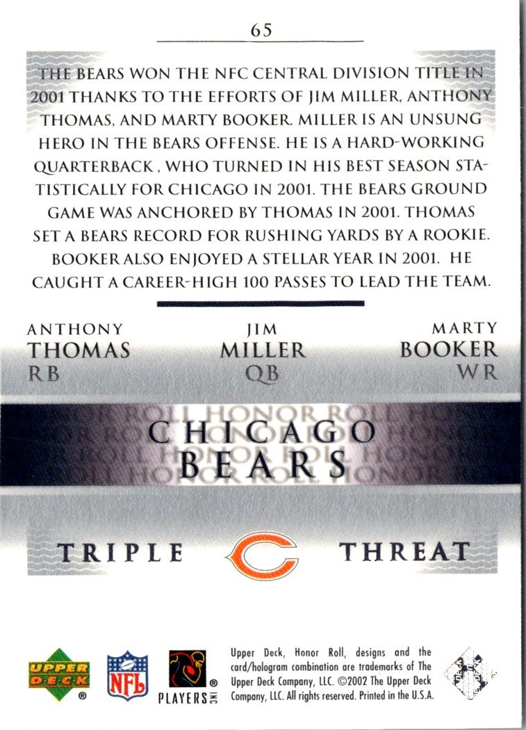 2002 Upper Deck Anthony Thomas/Jim Miller/Marty Booker