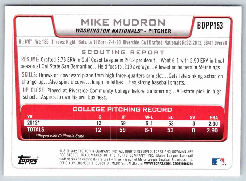 2012 Bowman Mike Mudron